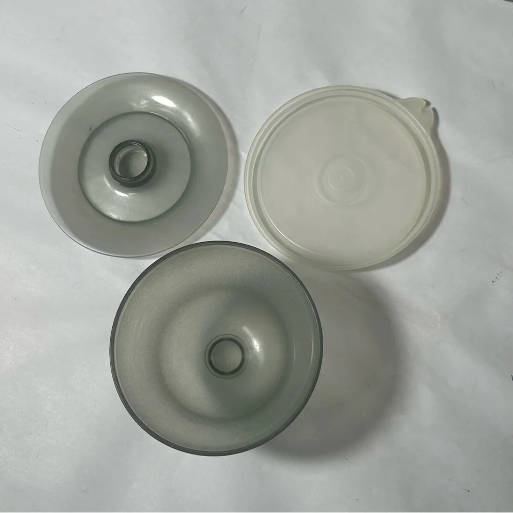 Vintage Tupperware Lot Of 6 Short Pudding Fruit Dessert Sundae Cups‎ Lids Gray